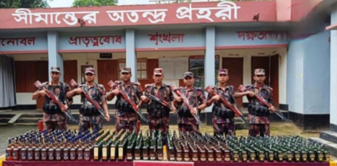 নালিতাবাড়ী-হালুয়াঘাট সীমান্তে বিজিবির অভিযান, ৩৯৩ বোতল ভারতীয় মদ উদ্ধার